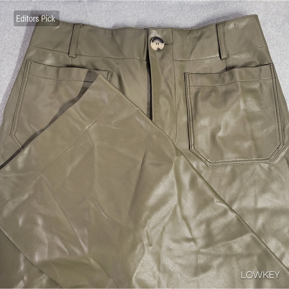 Maeve Anthropologie‎ The Colette Faux Leather Wide Leg Pants Olive Green Size 29